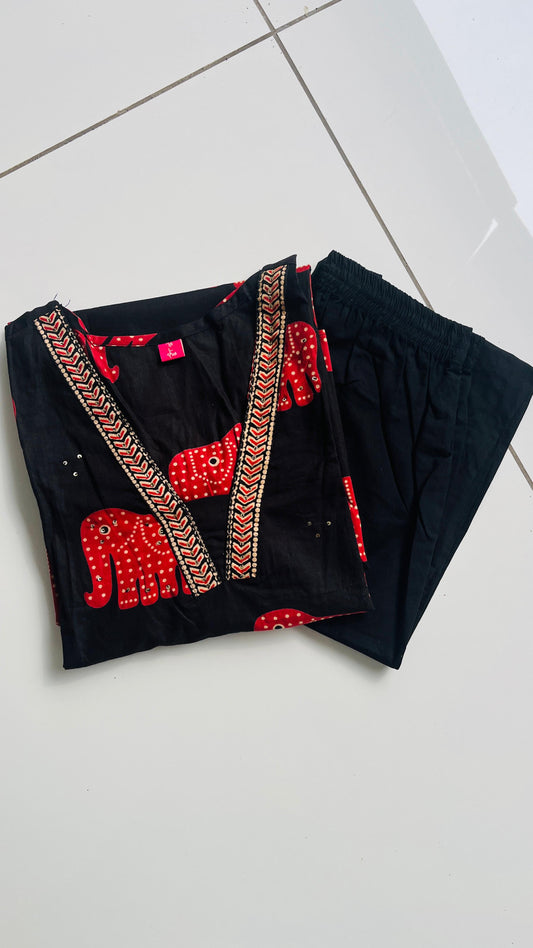 Black Elephant Print Cord Set