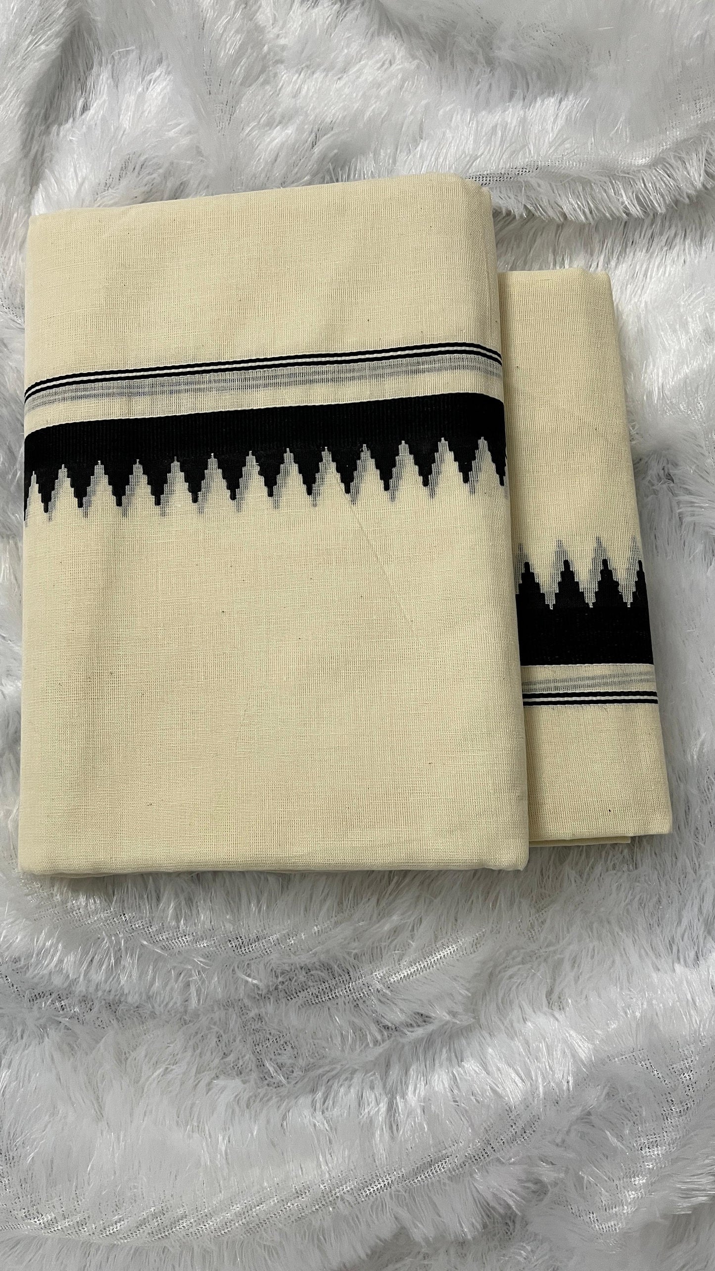 Karivara – Kerala Set Mundu with Black Temple Border