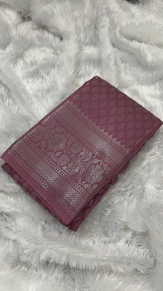 Banarasi Silver Silk Saree with unstiched blouse