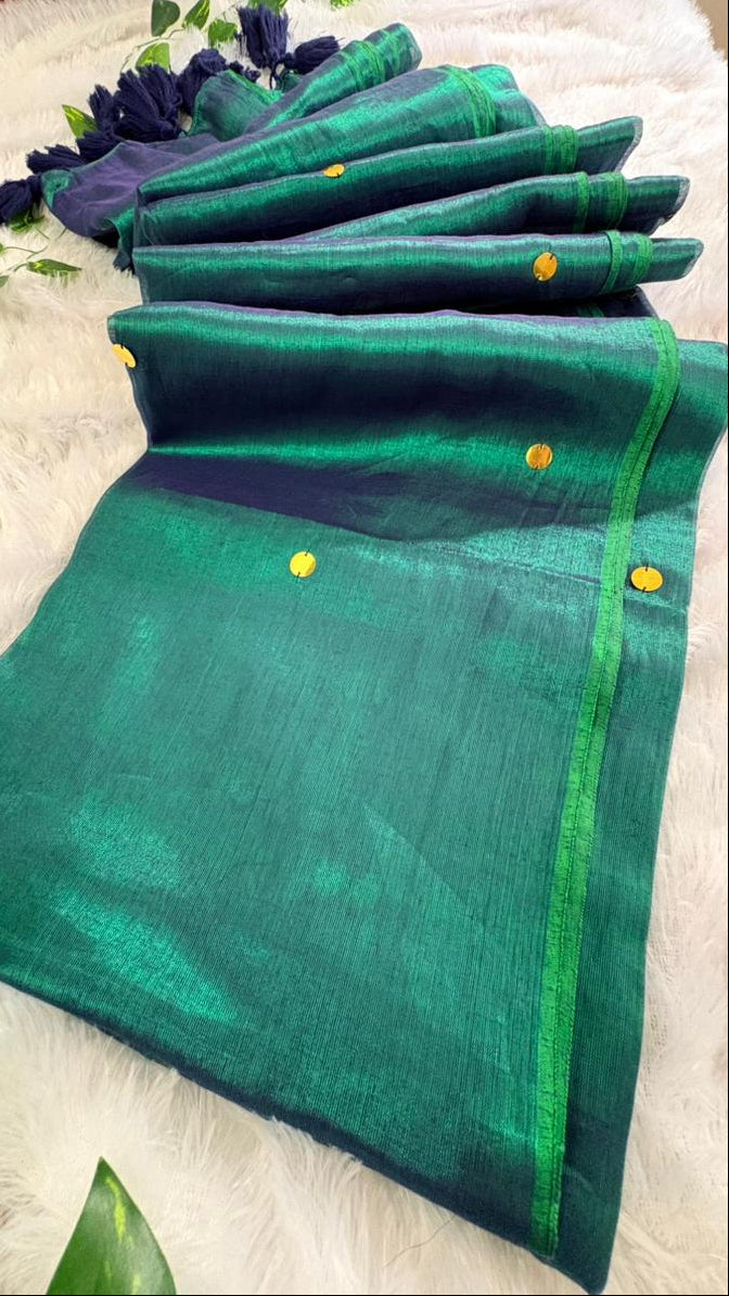 Raga Gini Peacock Blue Tissue Saree