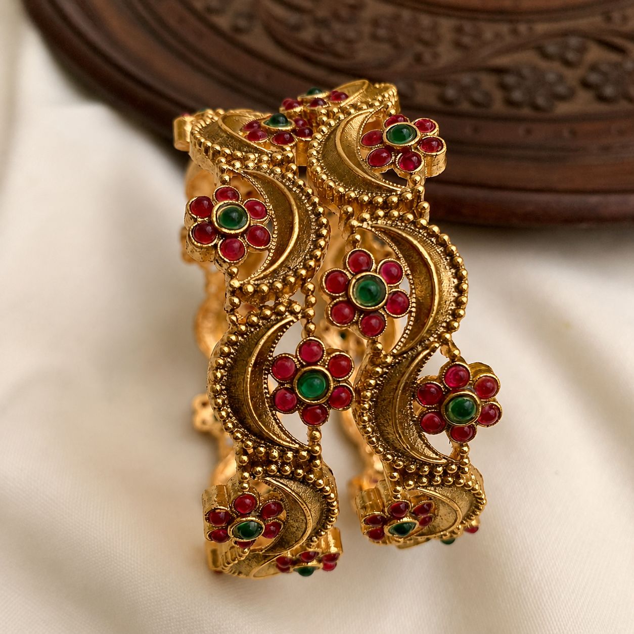 Maya Antique Crimson & Emerald Bangles
