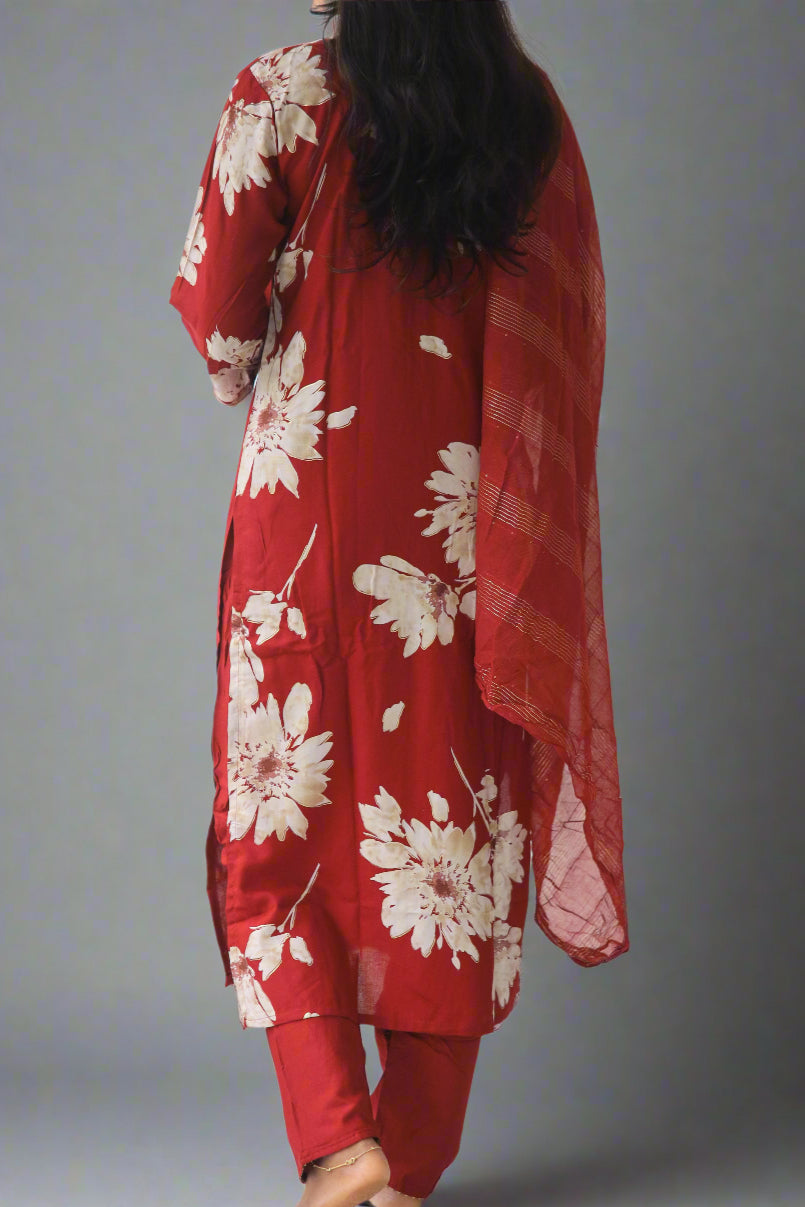 Red 3 Piece Set with Mirror Work