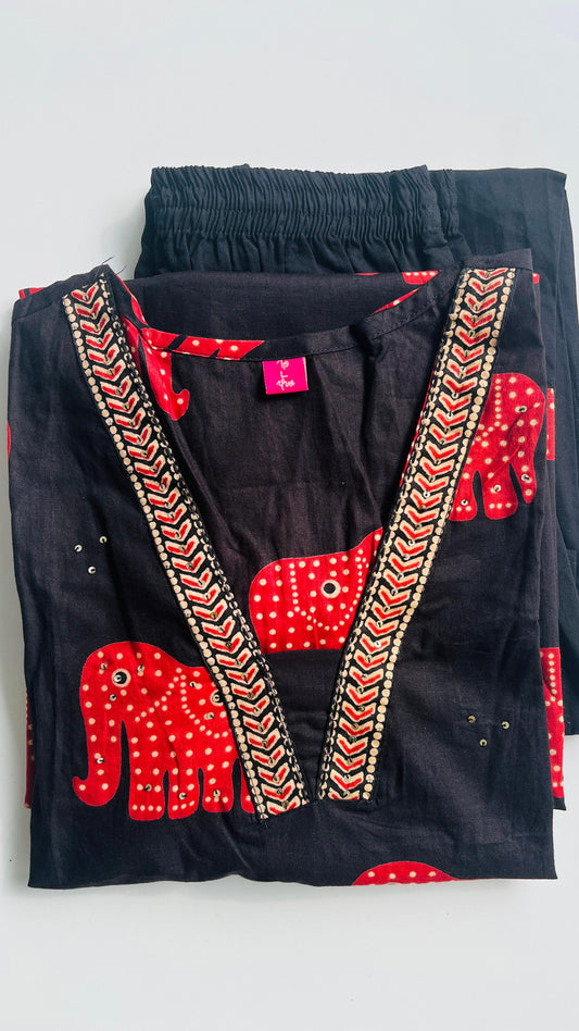 Black Elephant Print  Cord Set