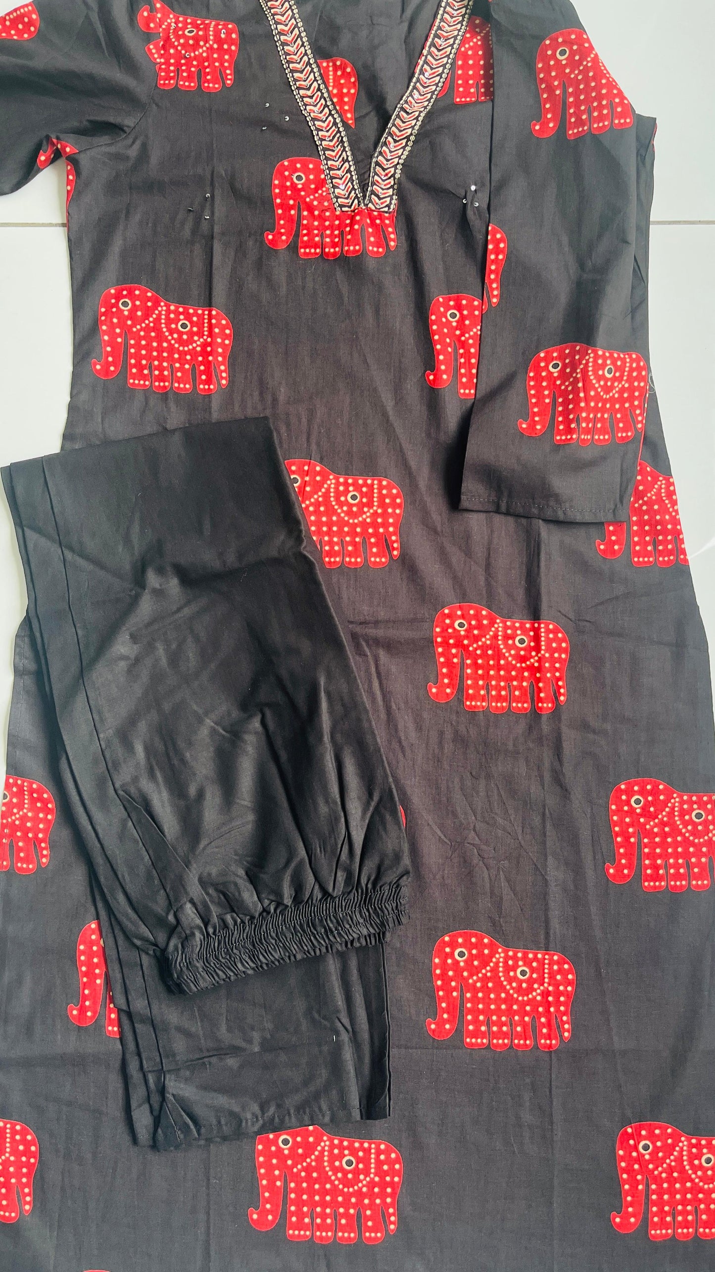 Black Elephant Print  Cord Set