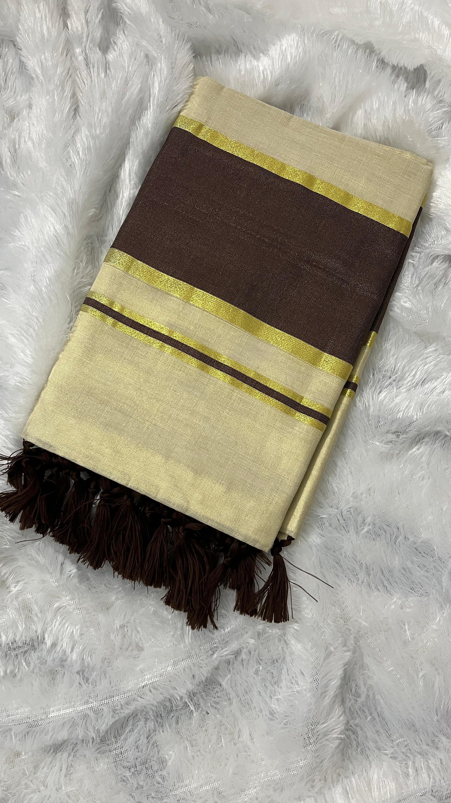 Sandhya Mayil – Tissue Kerala Saree (Brown Border Edition)