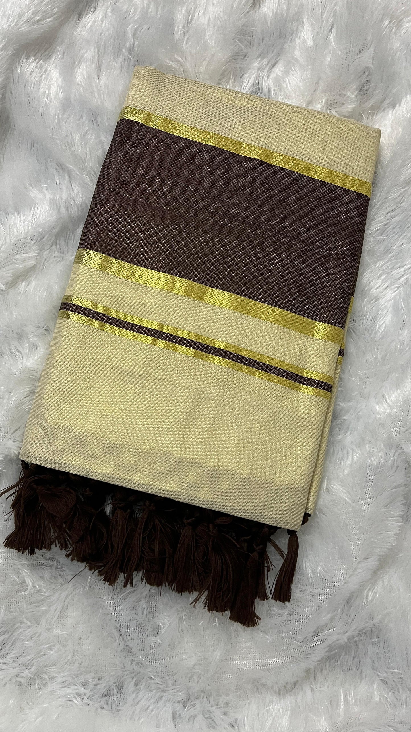 Sandhya Mayil – Tissue Kerala Saree (Brown Border Edition)