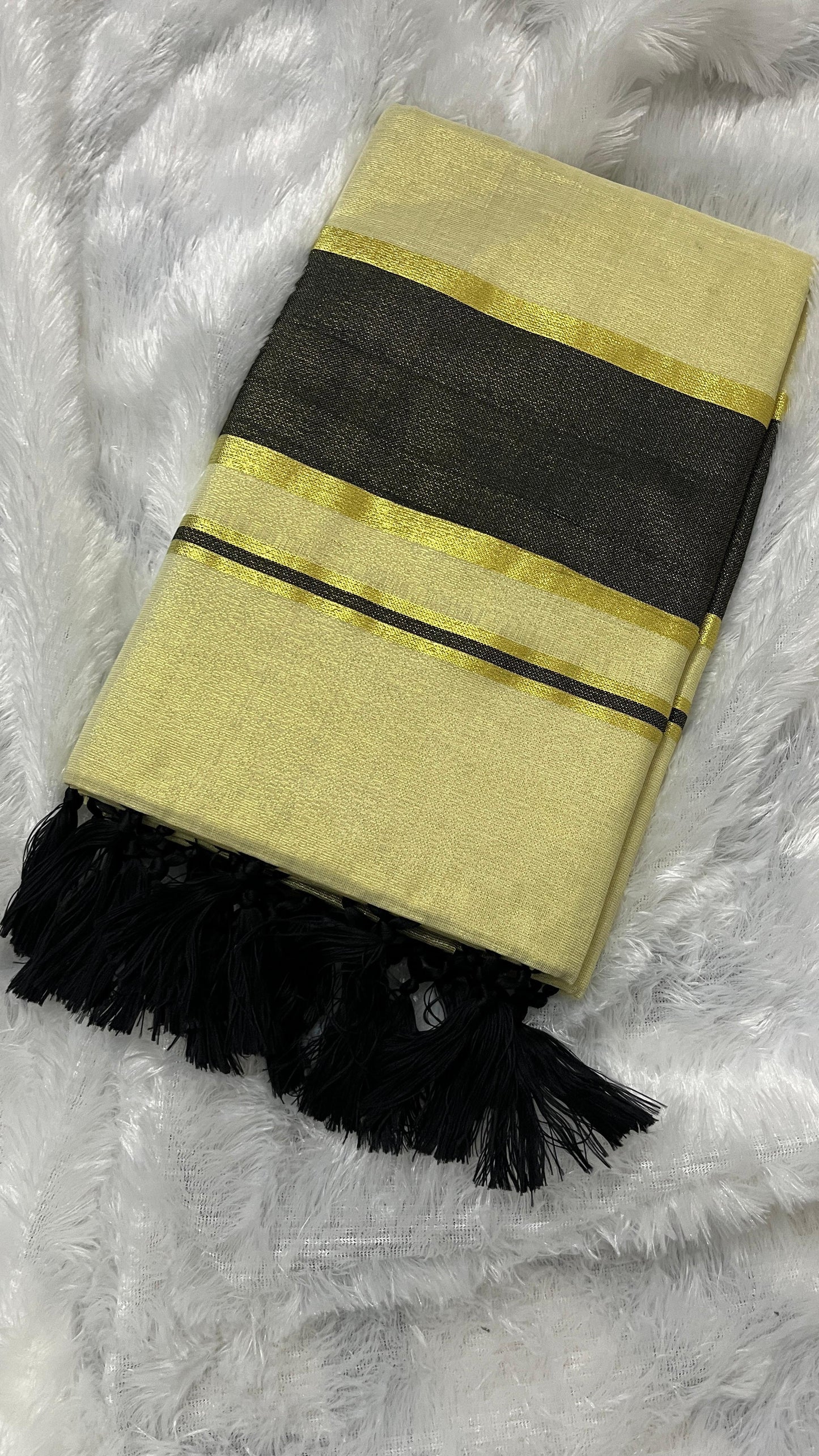 Rathrimayil – Tissue Kerala Saree (Black Border Edition)