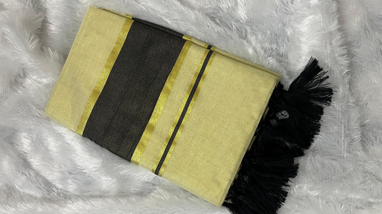 Rathrimayil – Tissue Kerala Saree (Black Border Edition)