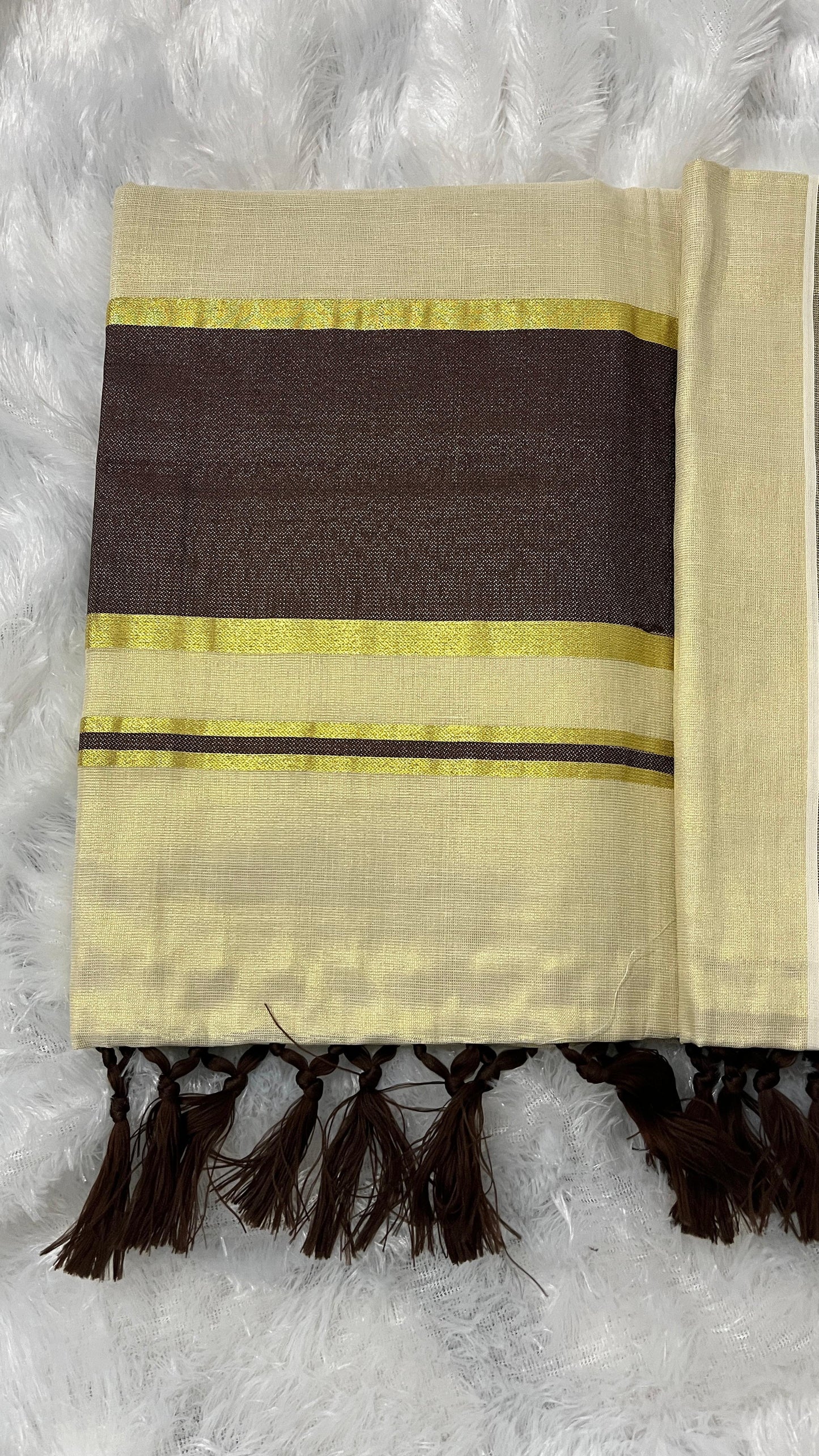 Sandhya Mayil – Tissue Kerala Saree (Brown Border Edition)
