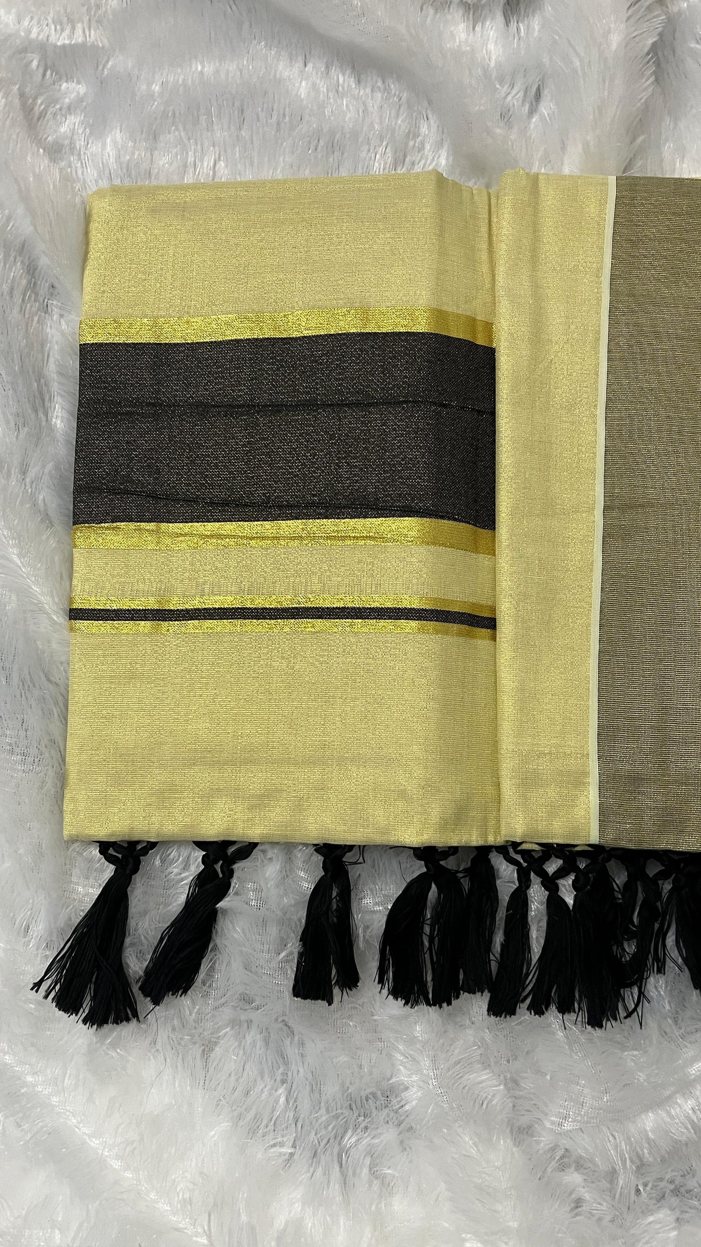 Rathrimayil – Tissue Kerala Saree (Black Border Edition)