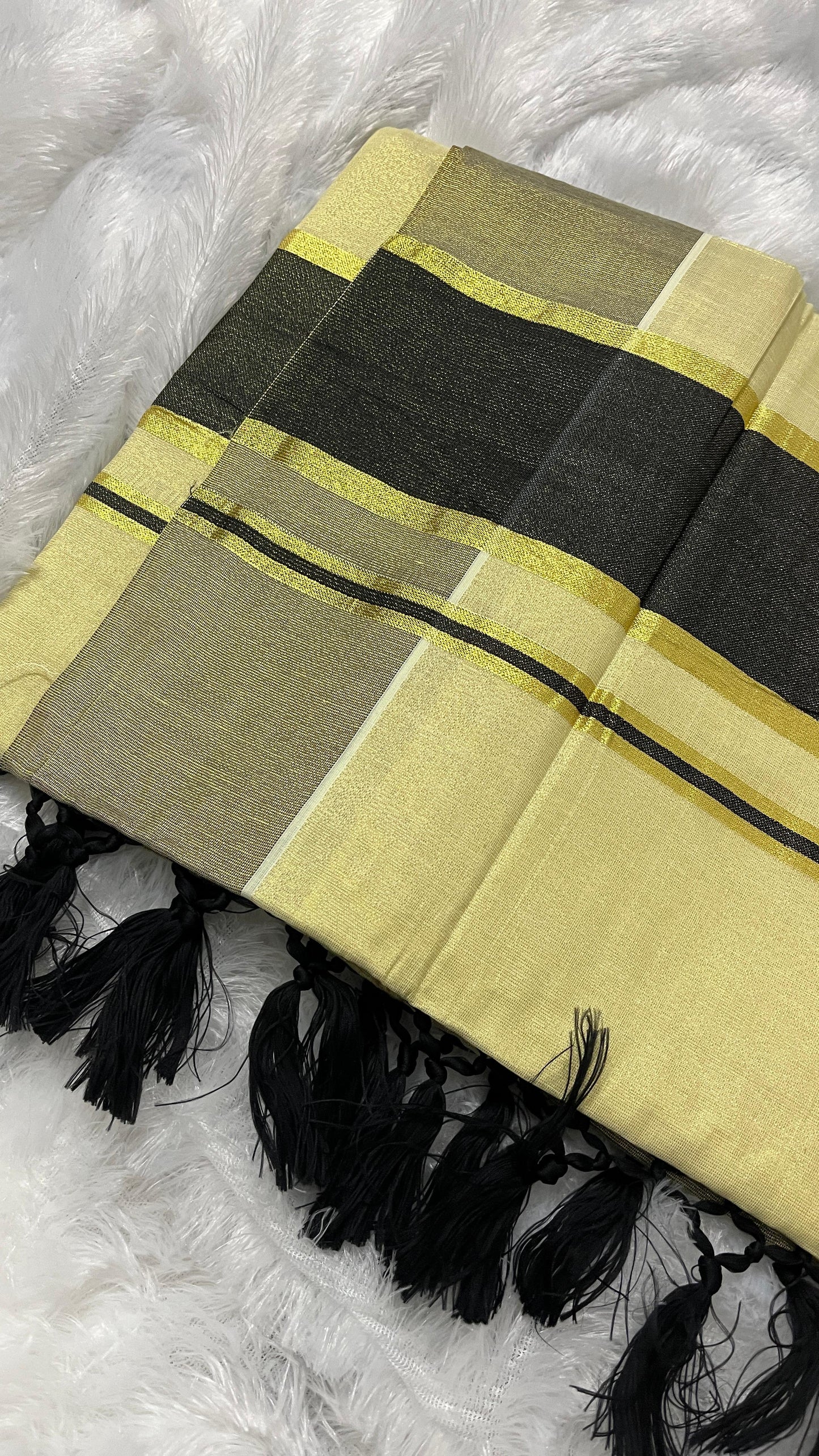 Rathrimayil – Tissue Kerala Saree (Black Border Edition)