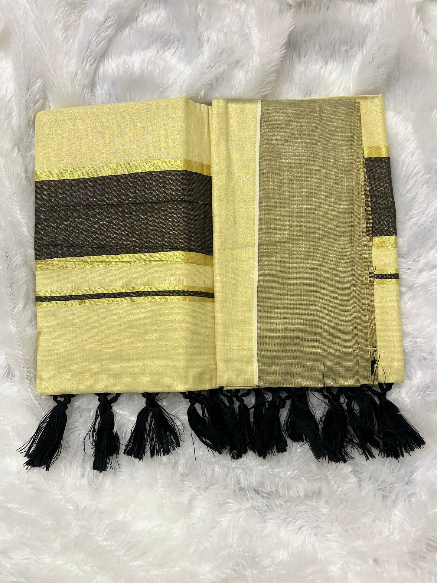 Rathrimayil – Tissue Kerala Saree (Black Border Edition)