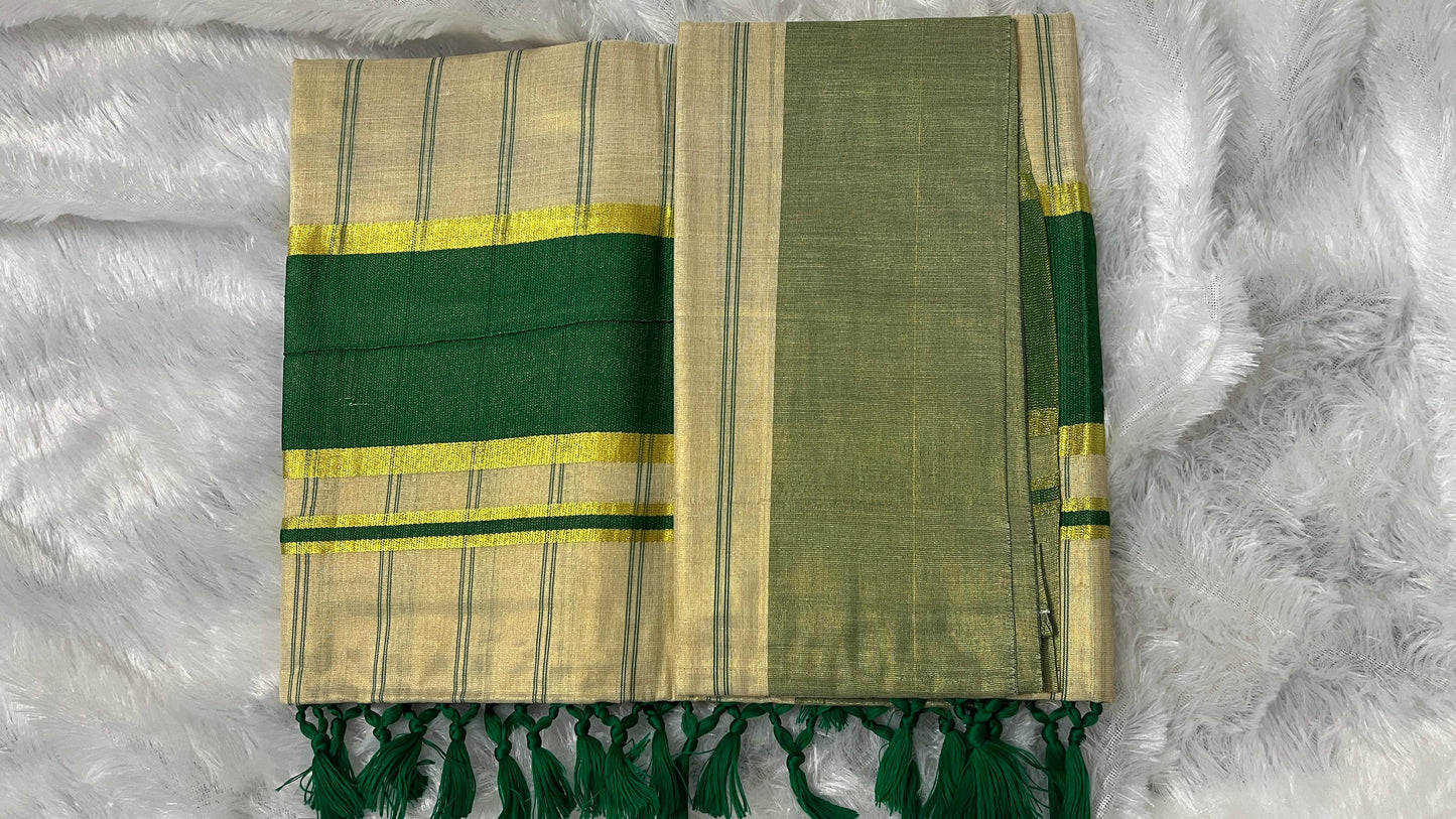 Ela Charth – Tissue Kerala Saree (Green Border Edition)