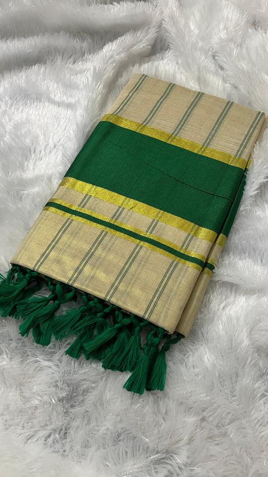 Ela Charth – Tissue Kerala Saree (Green Border Edition)