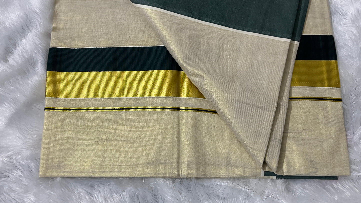 Vashya Mohini – Tissue Kerala Saree (Green & Kasavu Border)