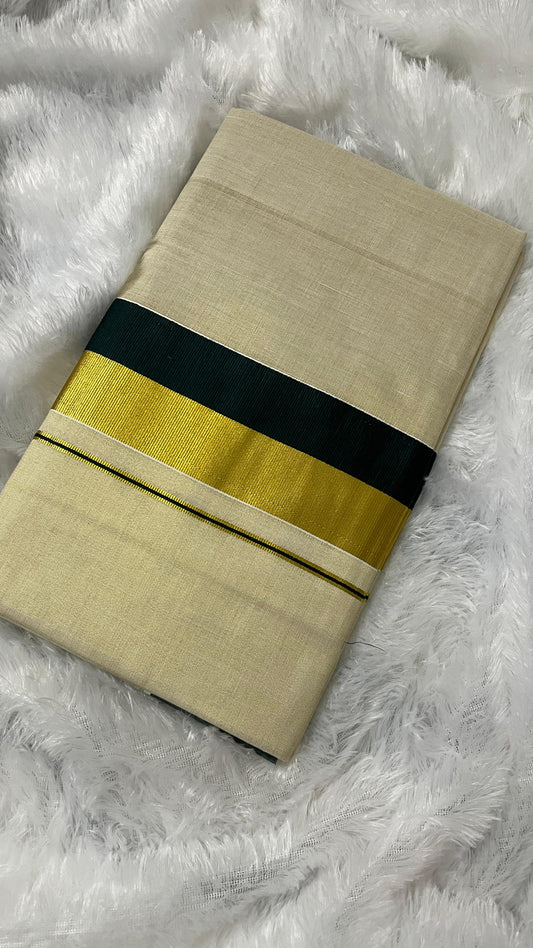 Vashya Mohini – Tissue Kerala Saree (Green & Kasavu Border)