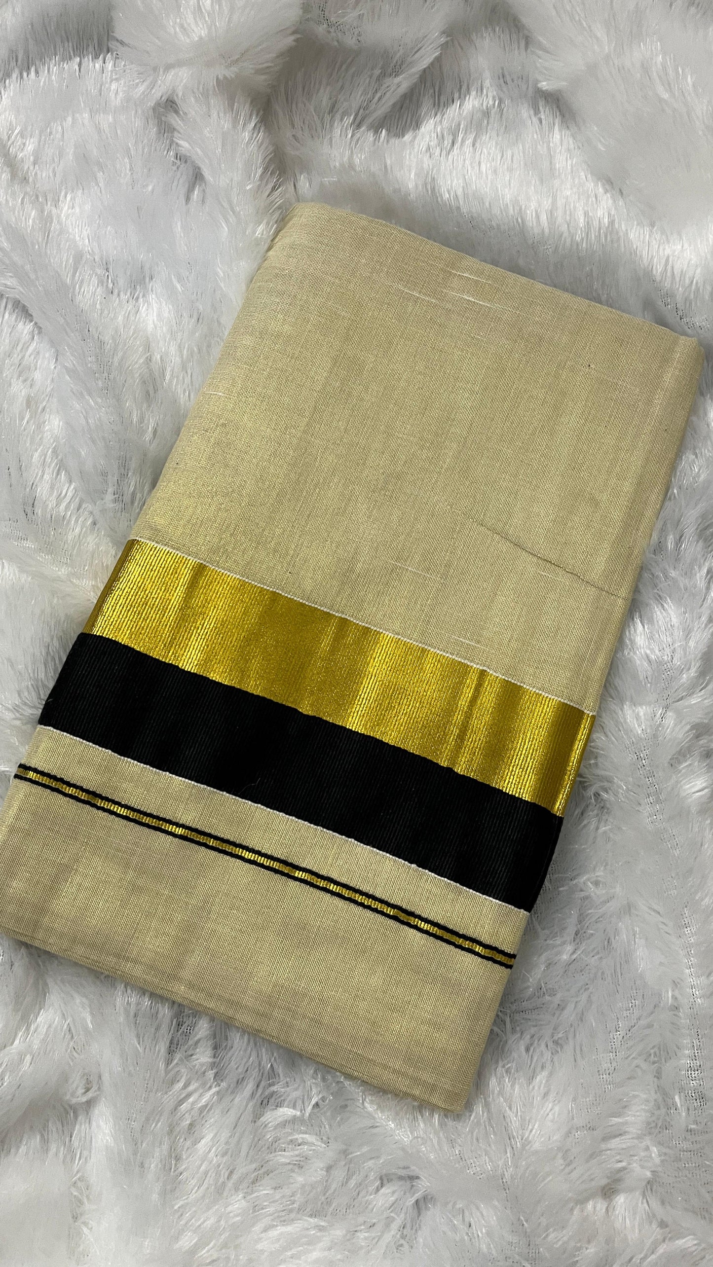 Nisha Mohini – Tissue Kerala Saree (Black & Kasavu Border)