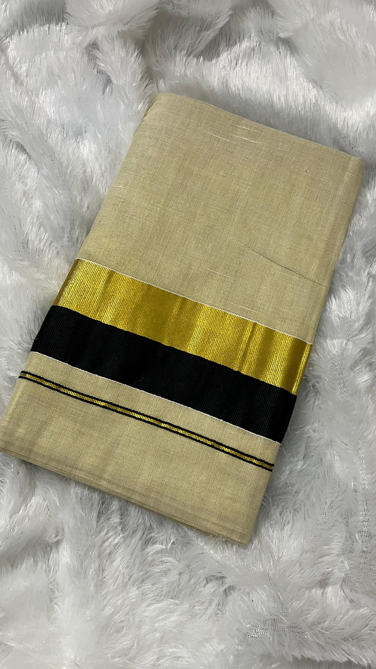 Nisha Mohini – Tissue Kerala Saree (Black & Kasavu Border)
