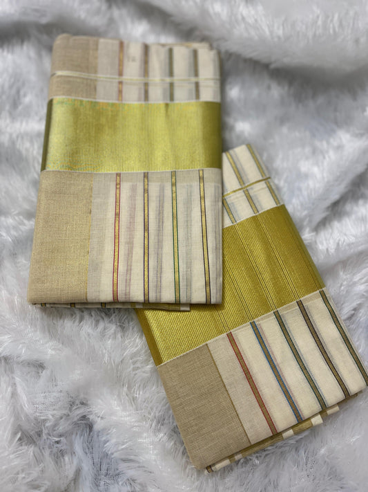 Nira Vari - Color lined kasavu set mund