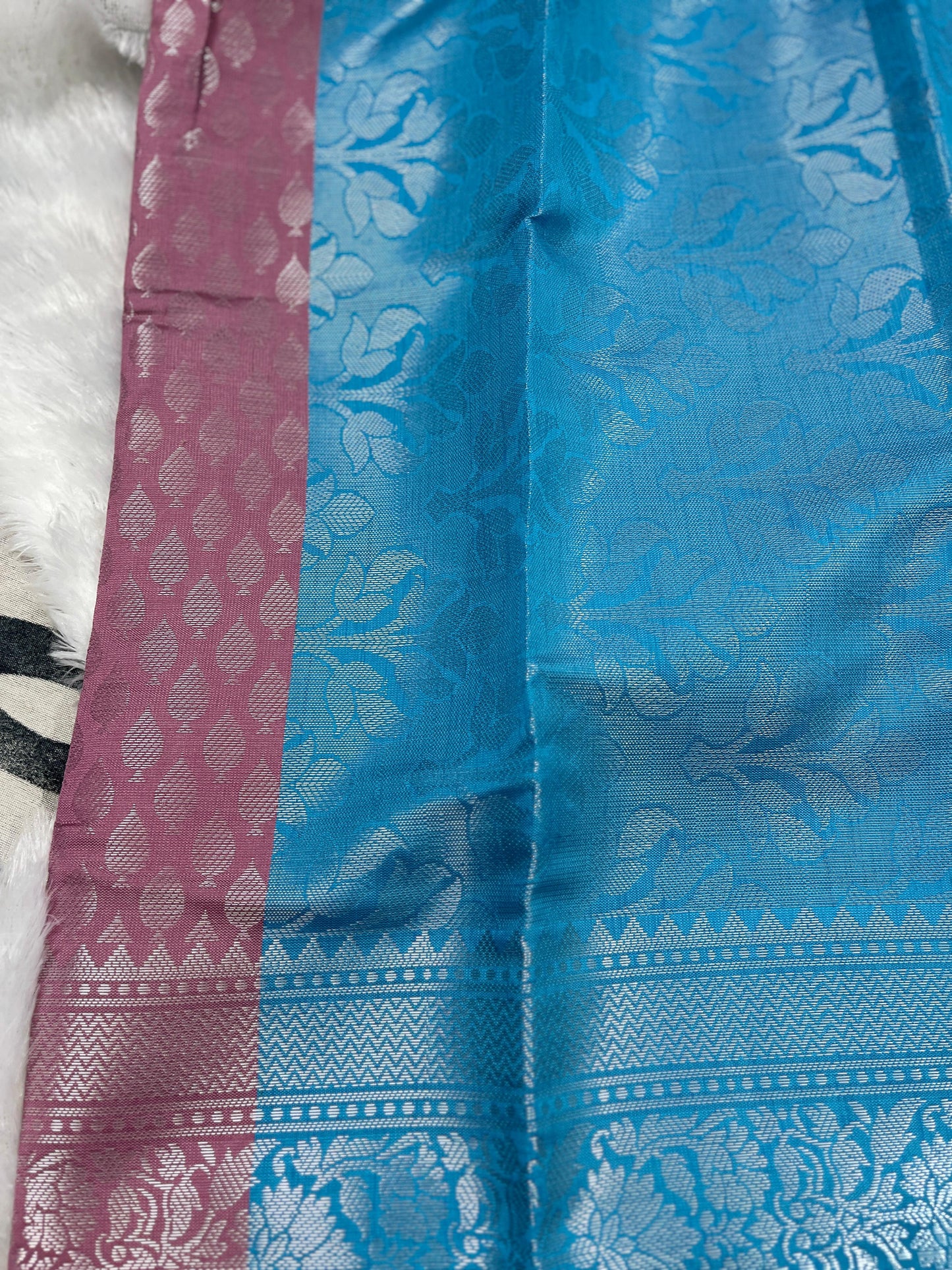 Banarasi Silver Silk Saree with unstiched blouse
