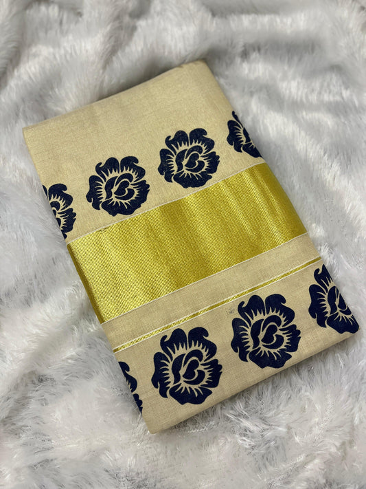 Neelathaamara – Blue Lotus Kasavu Saree