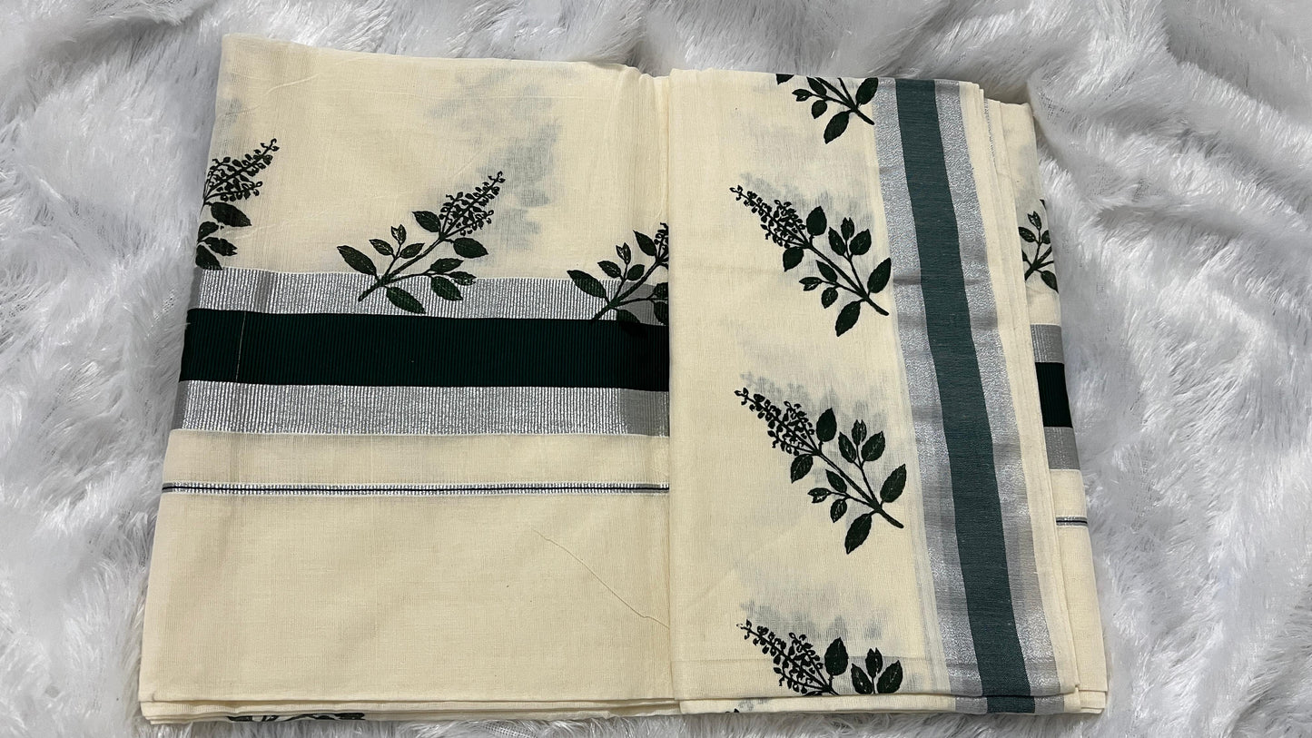 Thulasi Kathir – Green Silver Border Saree