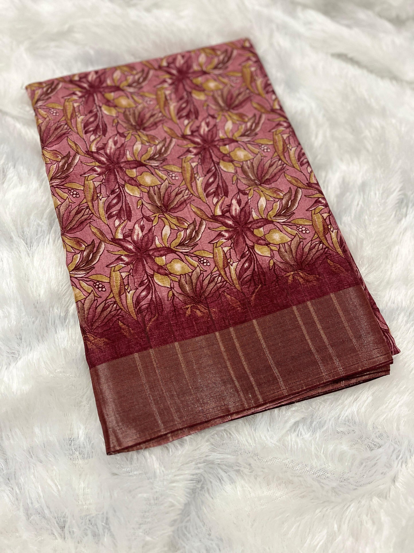 Rojamalli – Pastel Pink Floral Handloom Silk Saree