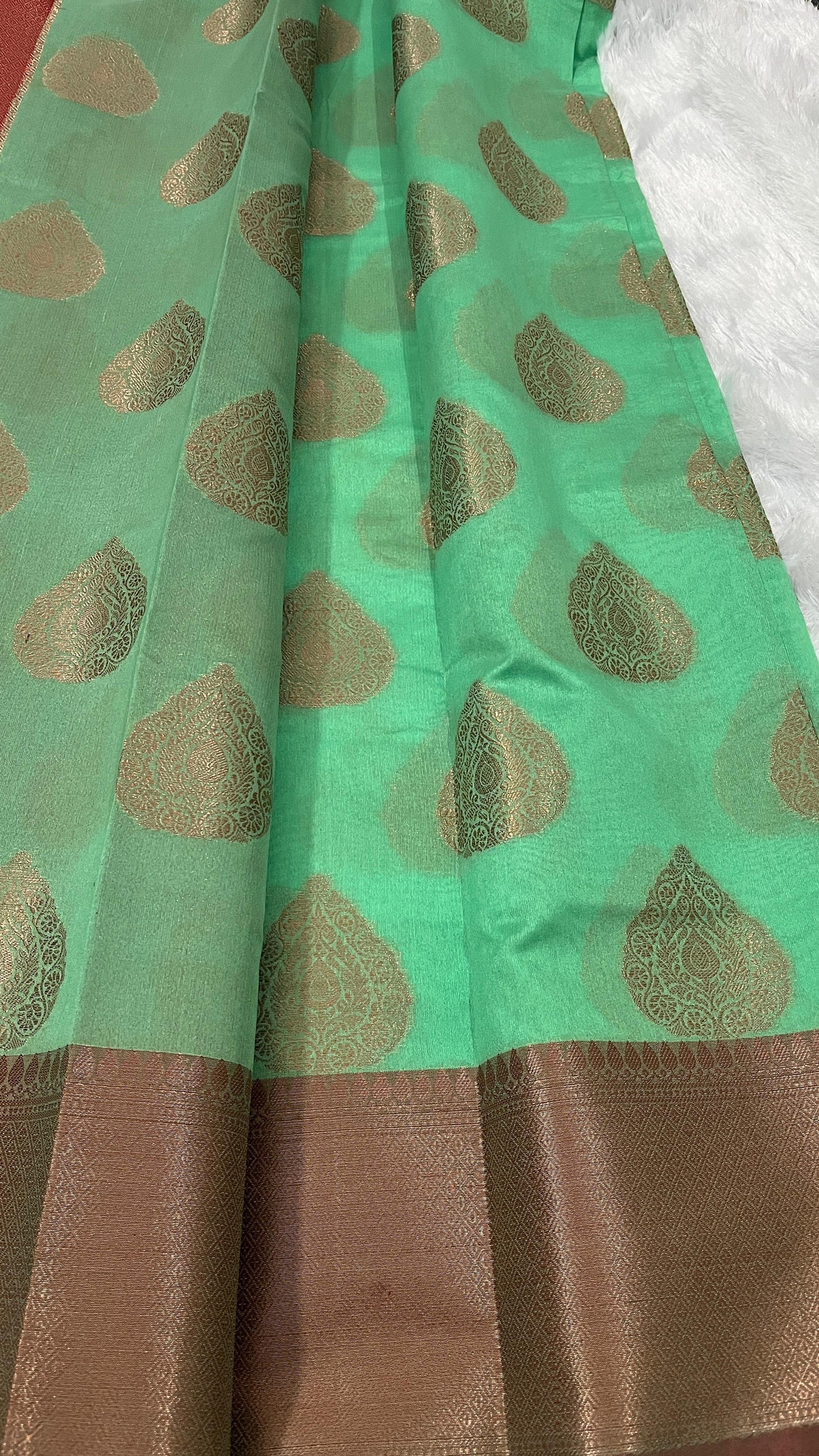 Pastel green Semi Silk Saree