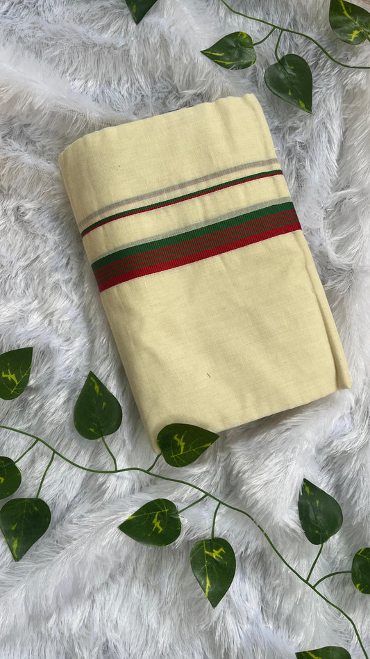 Kerala Set Mundu with Red & Green  Border