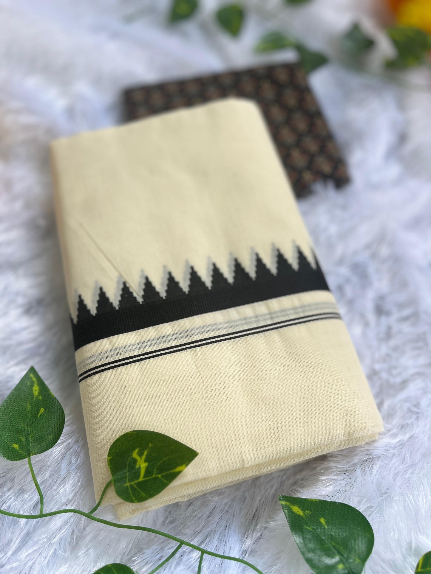 Karivara – Kerala Set Mundu with Black Temple Border