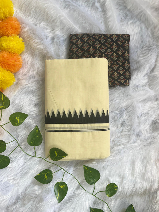 Karivara – Kerala Set Mundu with Black Temple Border