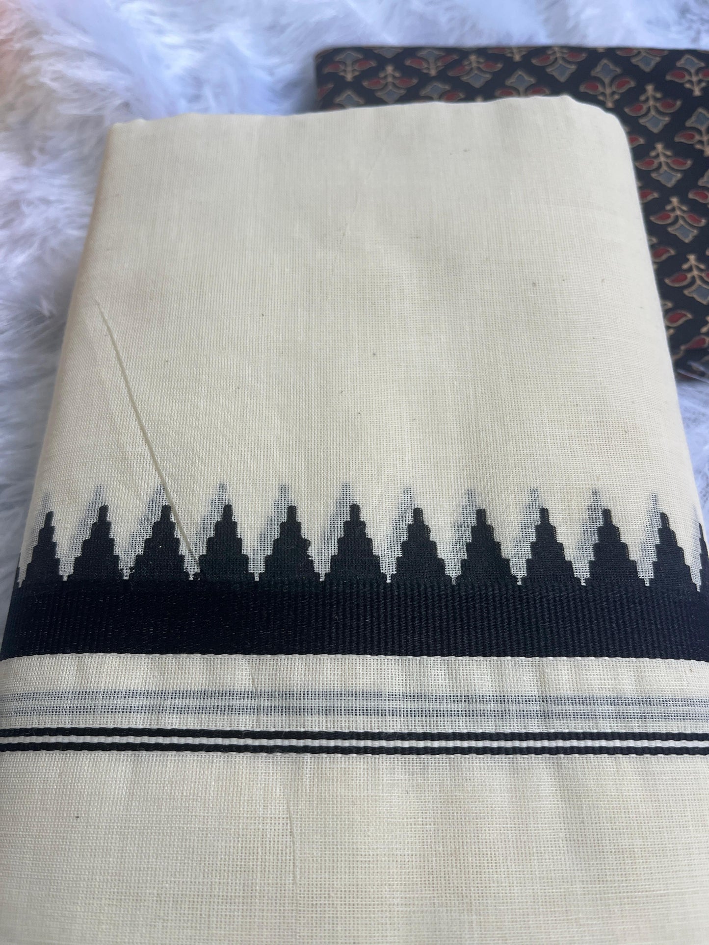 Karivara – Kerala Set Mundu with Black Temple Border