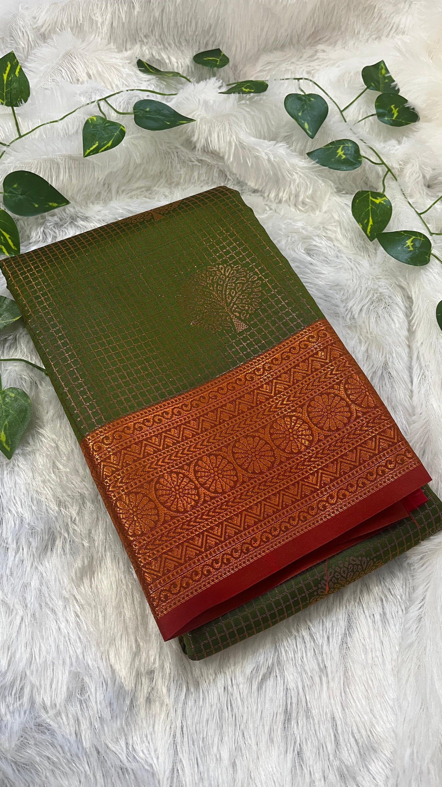 Rajamrudini – Green Semi Kanjivaram Saree with Red Border