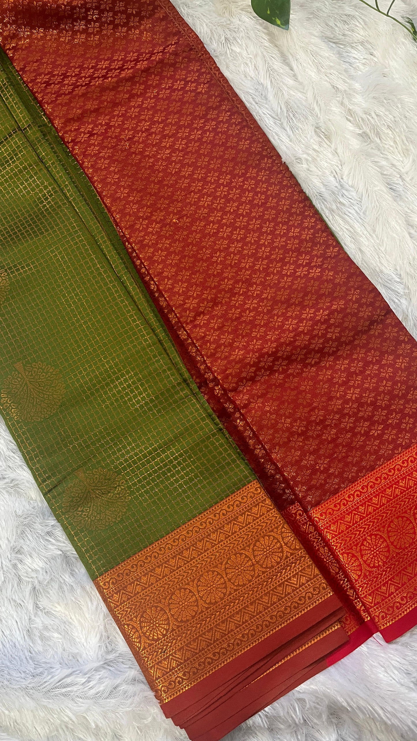 Rajamrudini – Green Semi Kanjivaram Saree with Red Border