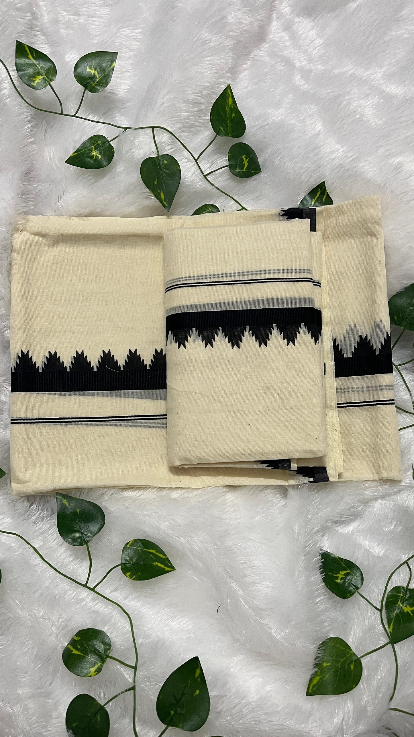 Kerala Set Mundu with Black Temple Border