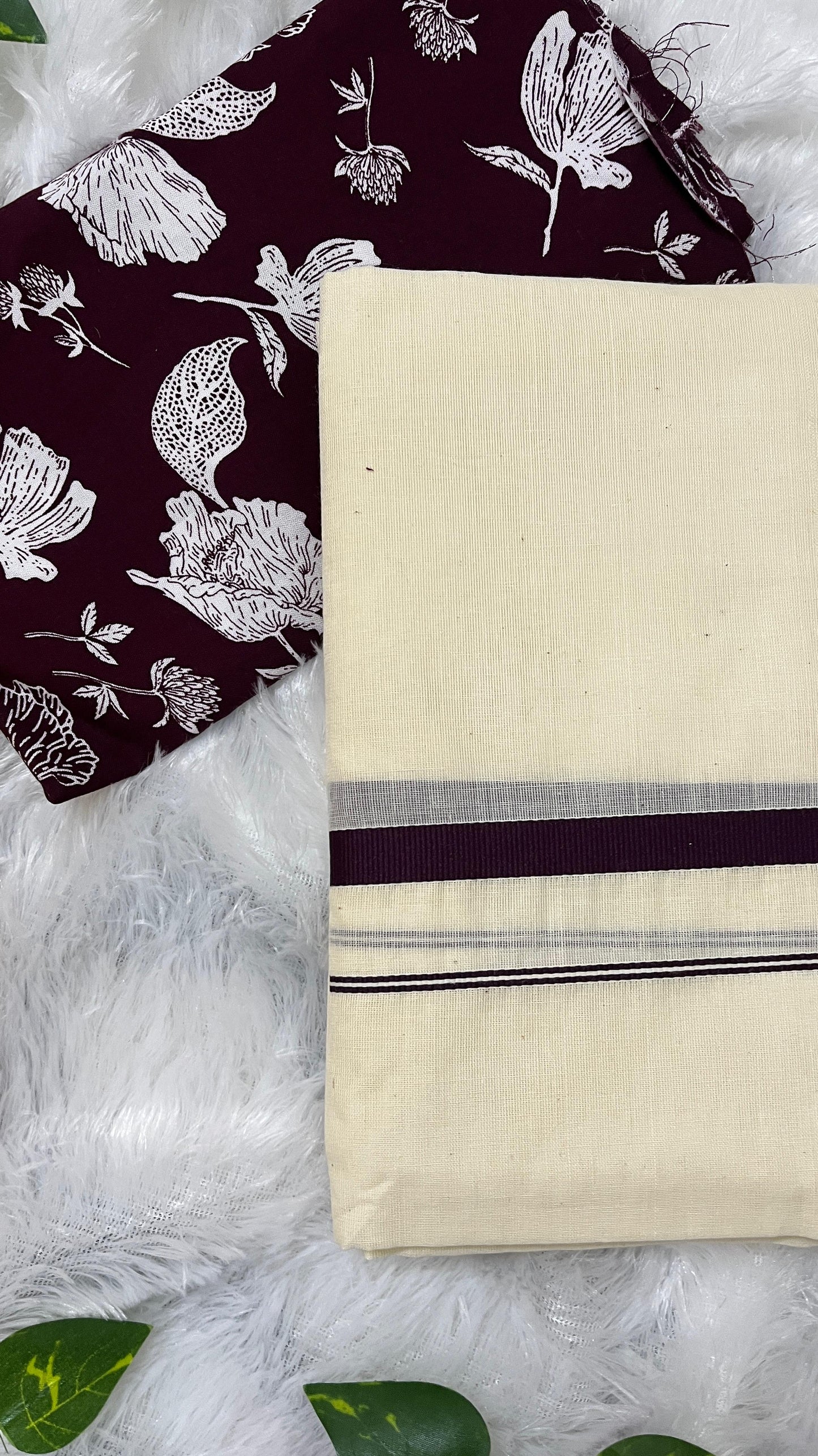 Kerala Set Mundu with Indigo Border with blouse