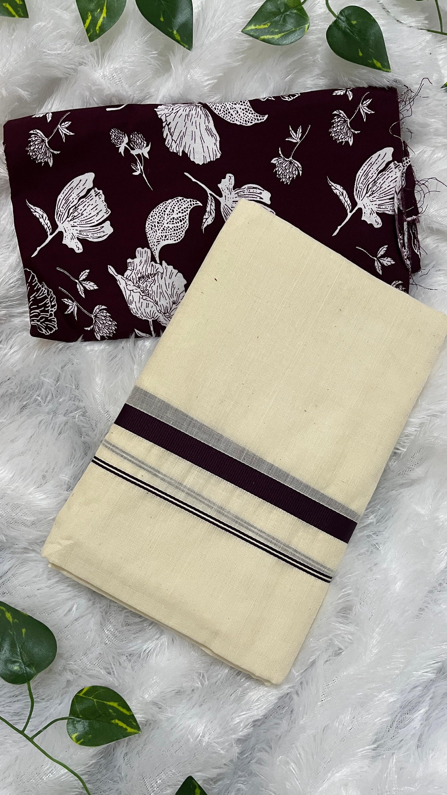 Kerala Set Mundu with Indigo Border with blouse