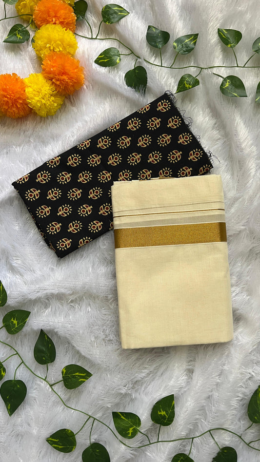 Kerala Kasavu Set Mundu with Blouse