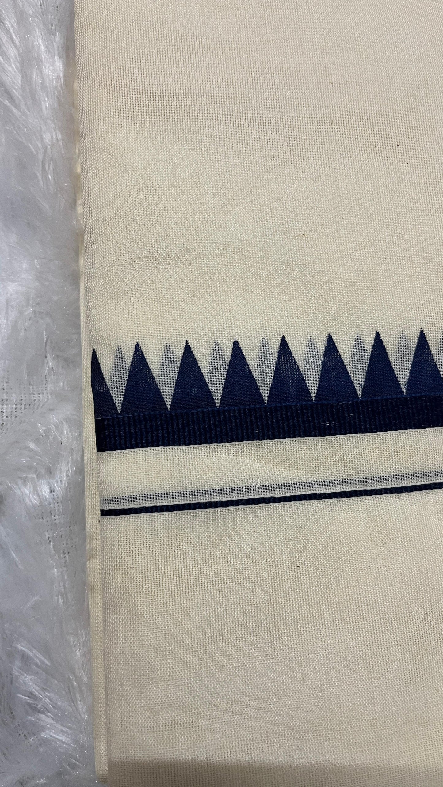 Kerala Set Mundu with Dark Blue Temple Border