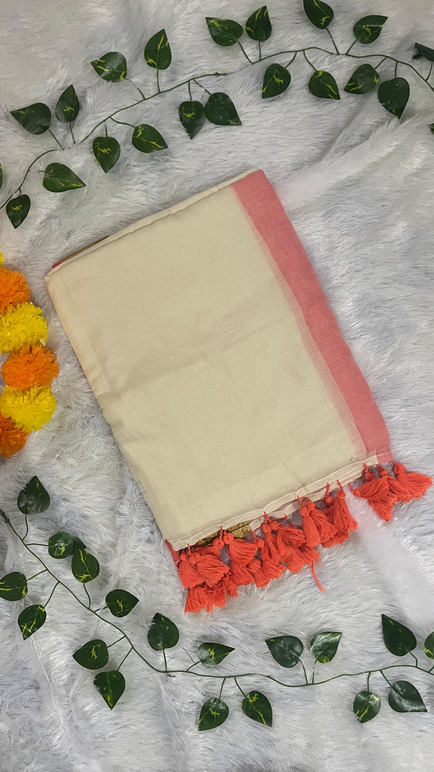 Pure Mul Cotton Peach Saree with Kasavu border