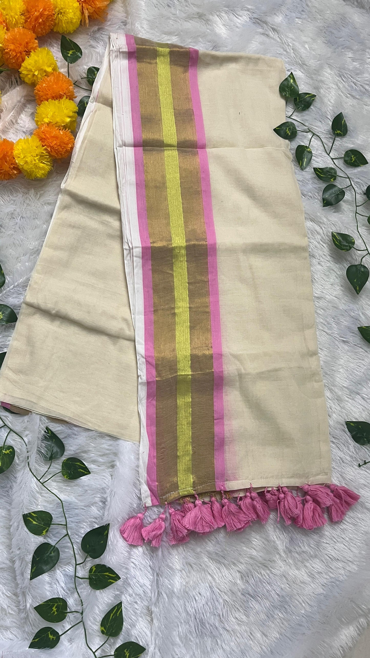 Pure Mul Cotton Pink Saree with Kasavu border