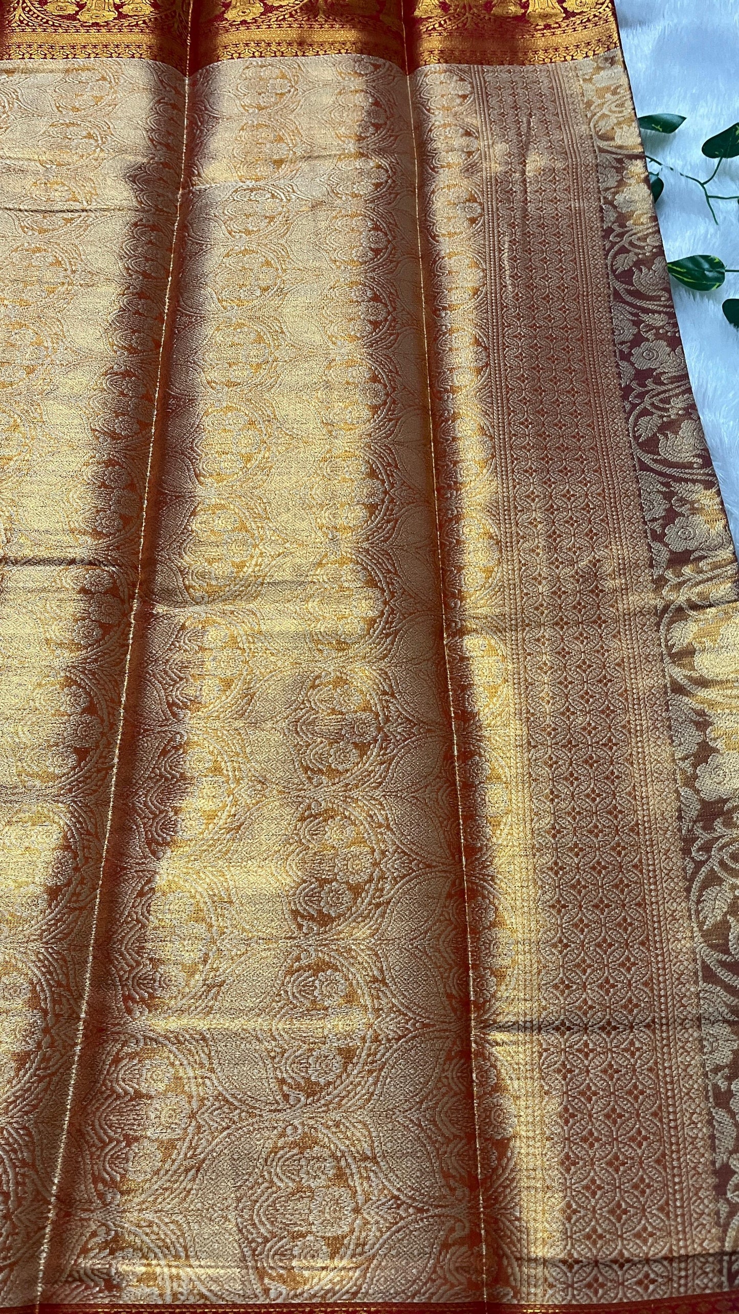 Gold & Red Semi Kanjivaram Saree with Red Border