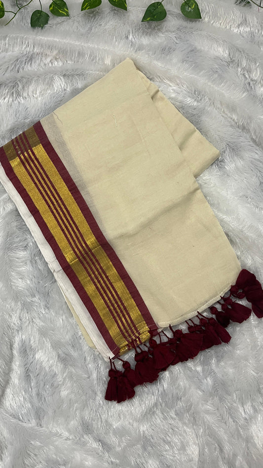 Mul Cotton Saree with Kasavu & Maroon border