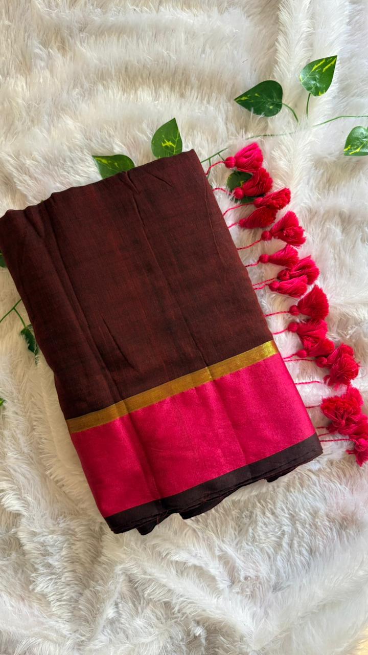 Mul Cotton Deep Maroon with Deep Majenta