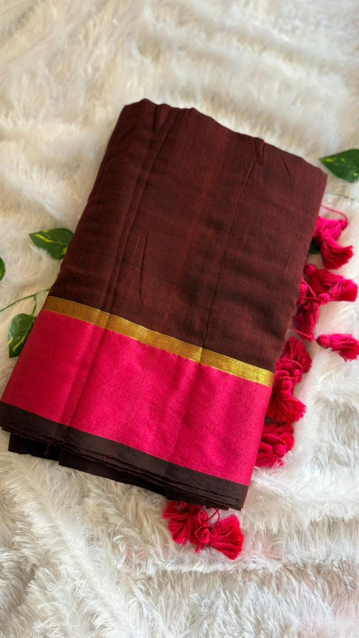 Mul Cotton Deep Maroon with Deep Majenta