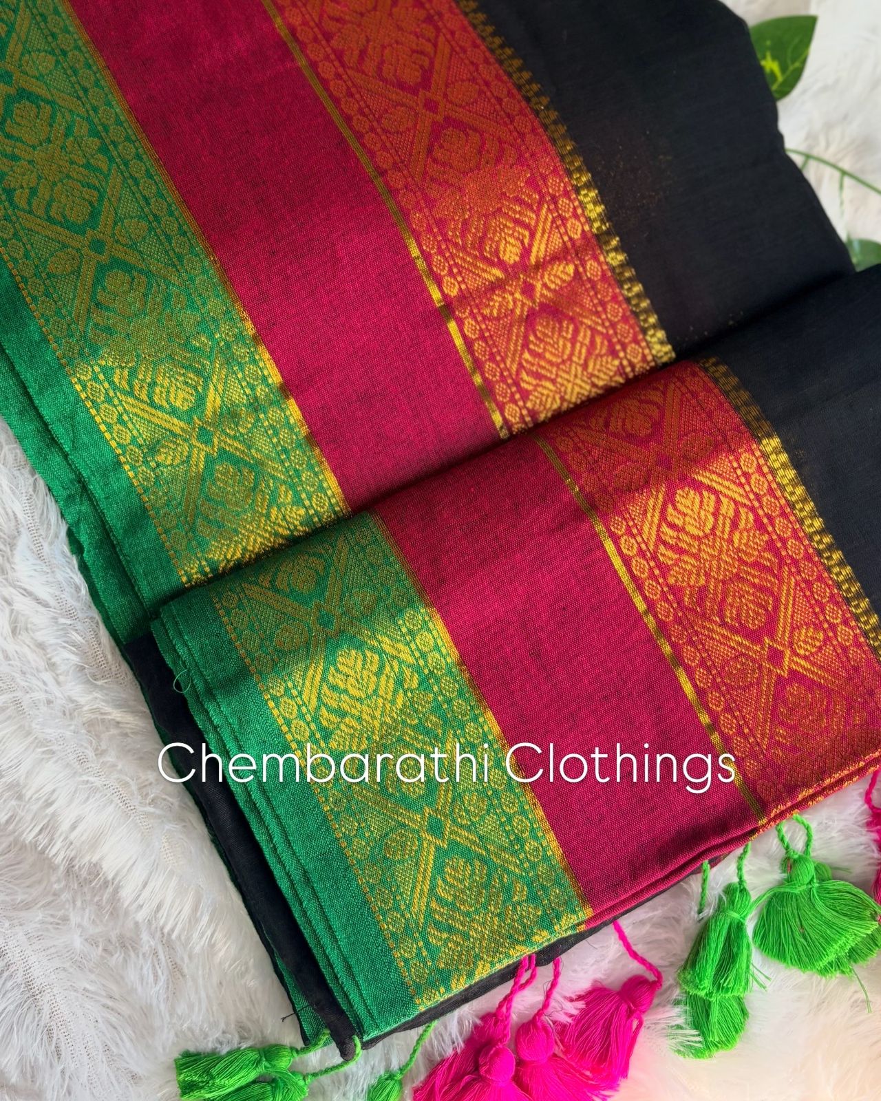 Premium Kanchi Mul Cotton Saree- Black with Kanchi borders