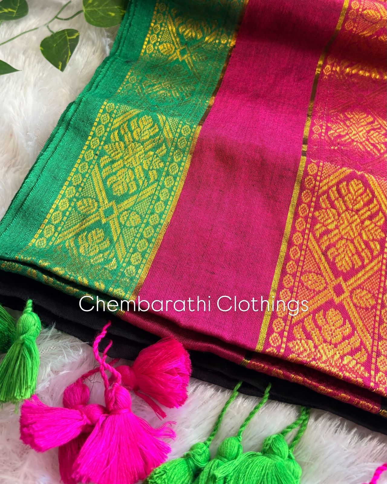 Premium Kanchi Mul Cotton Saree- Black with Kanchi borders