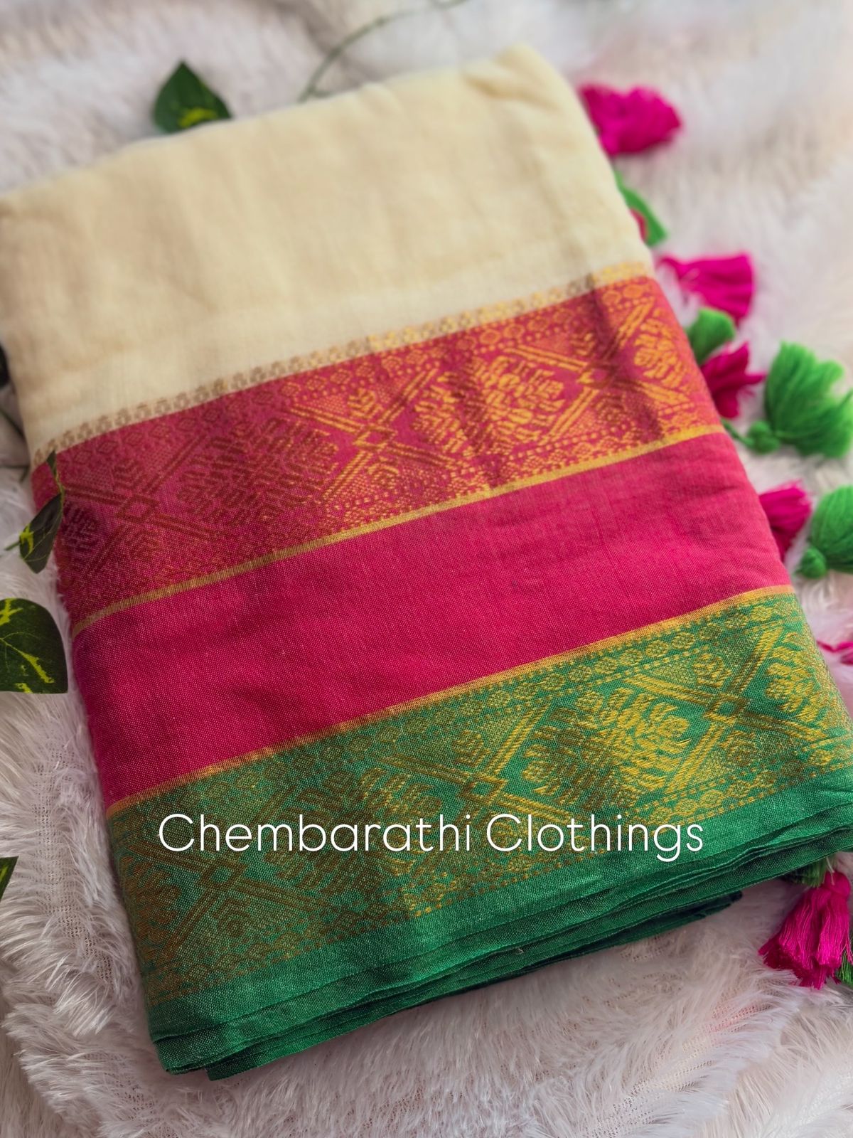 Premium Kanchi Mul Cotton Saree- Offwhite with Kanchi Borders