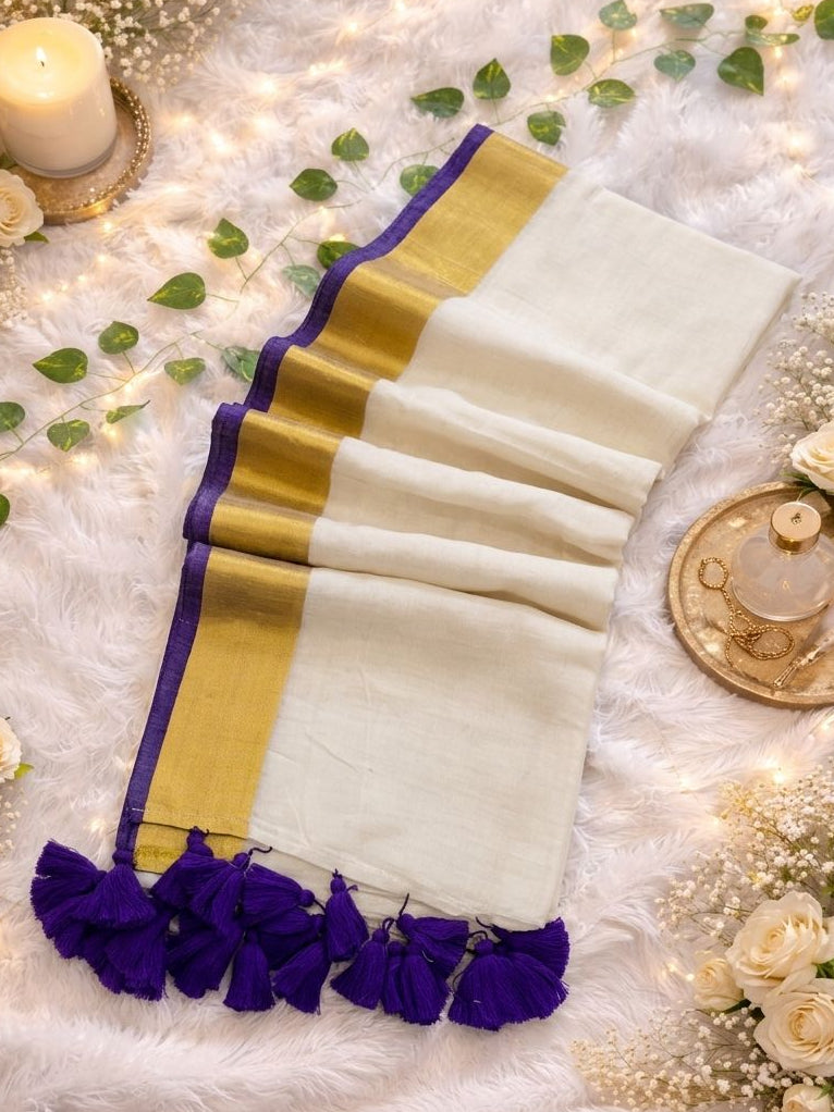 Mul Cotton Deep Purple Border with Zari