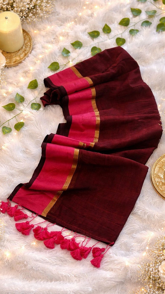 Mul Cotton Deep Maroon with Deep Majenta